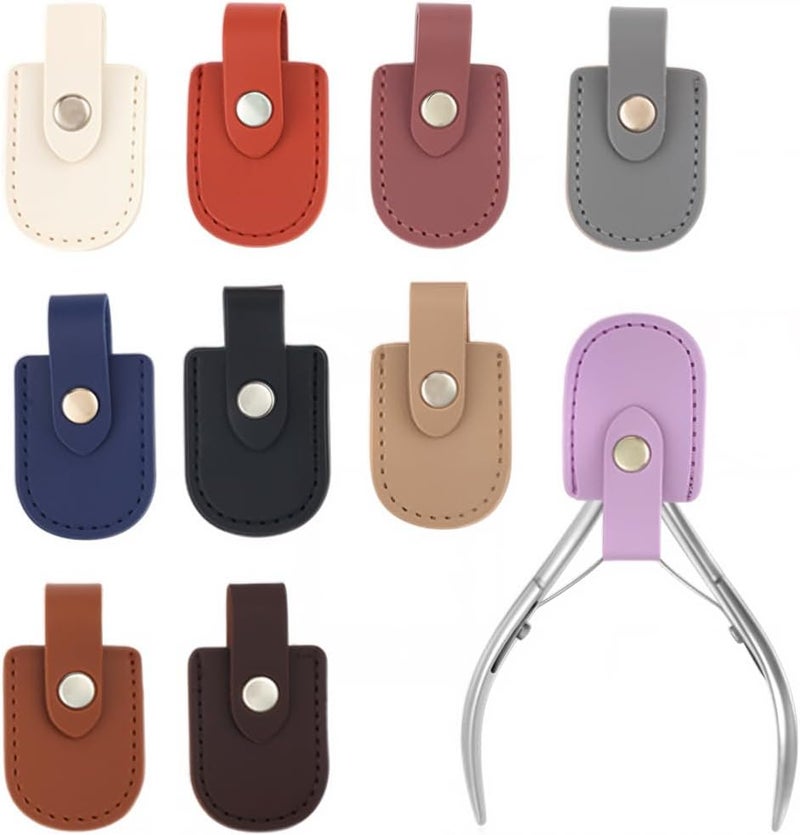 CALFOVERA 10PCS Micro Nipper Cutter Tip Nail Scissors Protective Cover Cap PU Leather Safety Protector Sleeve Cuticle Trimmer Flush Nipper Pouch Storage Container for Pedicure Tools Dead Skin Scissors - Image 1